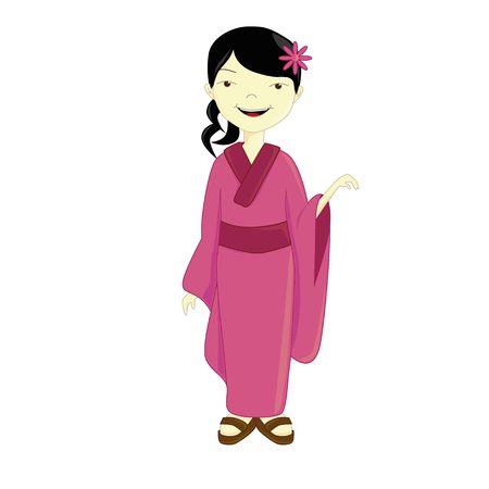 Happy young asian woman in traditional costumeのイラスト素材