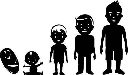 Boy ageing silhouettes from baby to teen.