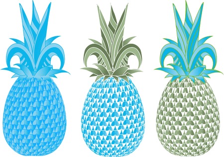 Pineapple illustration in three different colorsのイラスト素材