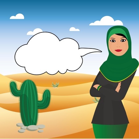 Arabian woman in desert with message bubbleのイラスト素材