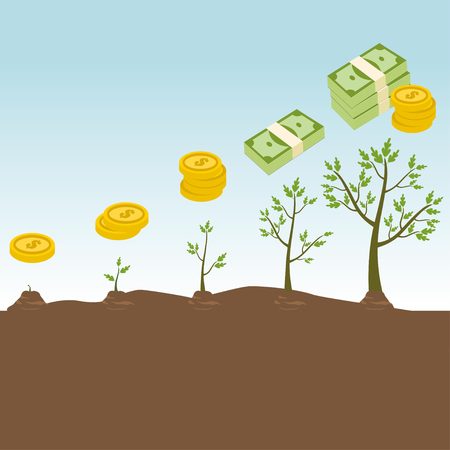 Tree growth concept with increasing moneyのイラスト素材