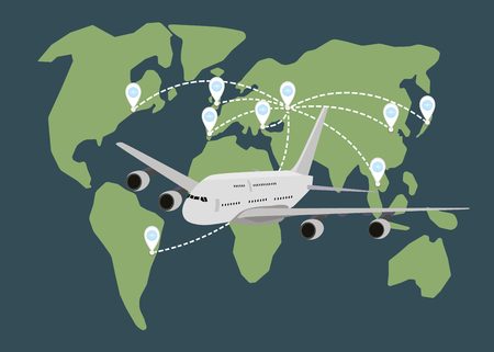 Flight Routes with airplane on world mapのイラスト素材