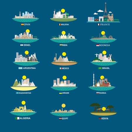 Different countries icons: France, Spain, Russia, Mexico, Kenya, Egyptのイラスト素材