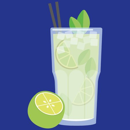 Green and yellow cocktail with lime, mint and lemonのイラスト素材