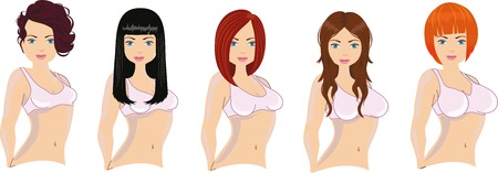 Different woman haircuts and breast sizesのイラスト素材