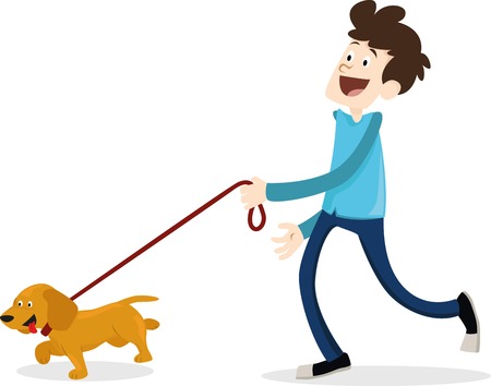 Cartoon style man walking with dog dachshundのイラスト素材