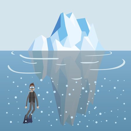 Scuba diver dive under large icebergのイラスト素材