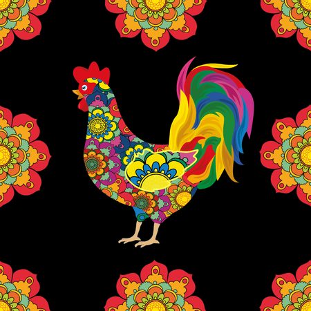Seamless background of rooster, symbol of 2017 on the Chinese calendar.のイラスト素材