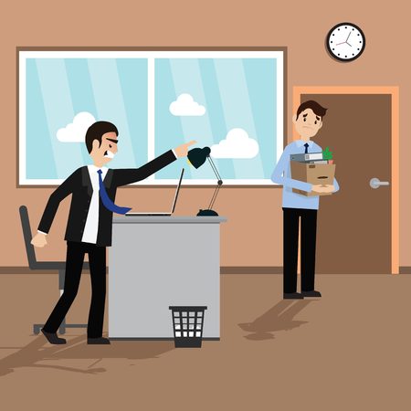 Boss fired worker. Office retire illustration.のイラスト素材
