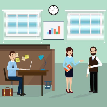 Office life. Clerks working and talking in office.のイラスト素材