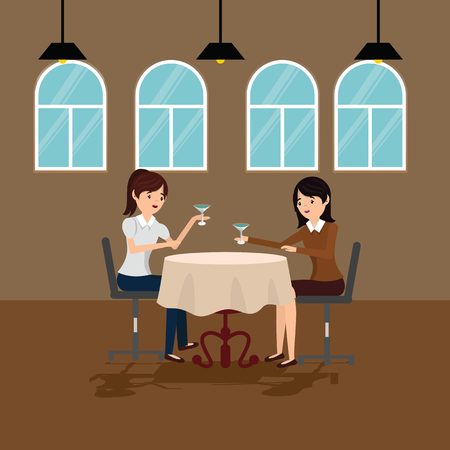 Two office girls talking in a cafeのイラスト素材