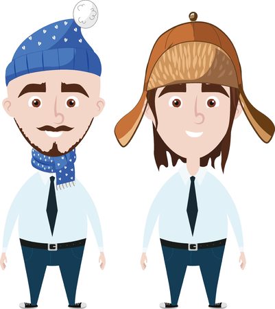 Business people dressed in Christmas hatsのイラスト素材