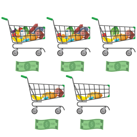 Inflation. Infographics with grocery cartsのイラスト素材