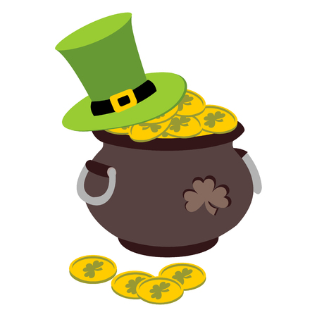 Vector illustration Saint Patricks Day card with clover leaf, gold, and green hat.のイラスト素材