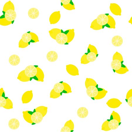 Lemon pattern with leaves on white.のイラスト素材