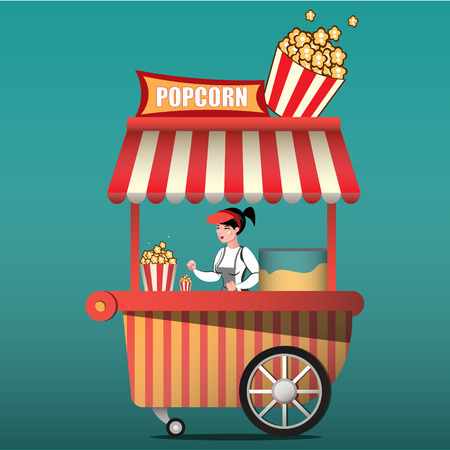 Popcorn cart carnival store and fun festival popcorn cart.のイラスト素材