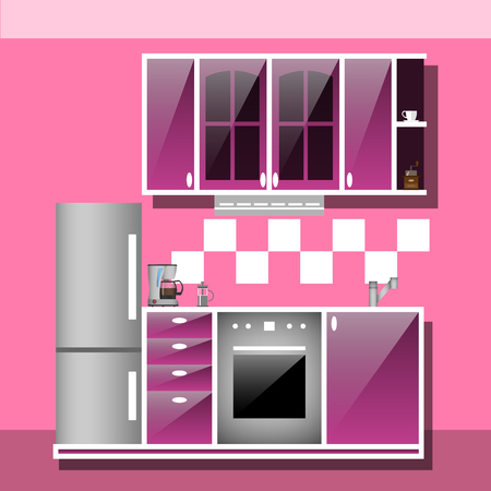 modern interior kitchen room in pink tones.のイラスト素材