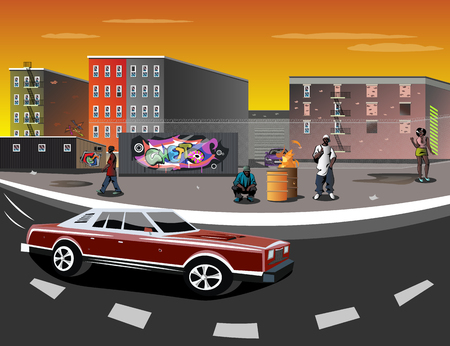 Illustration of a Ghetto with black peopleのイラスト素材