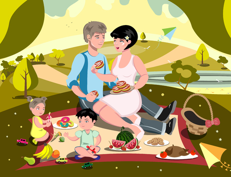 Family on Picnicのイラスト素材