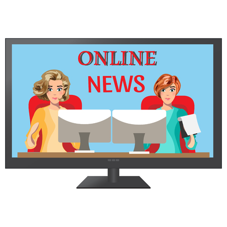 Girls leading news on TV.のイラスト素材