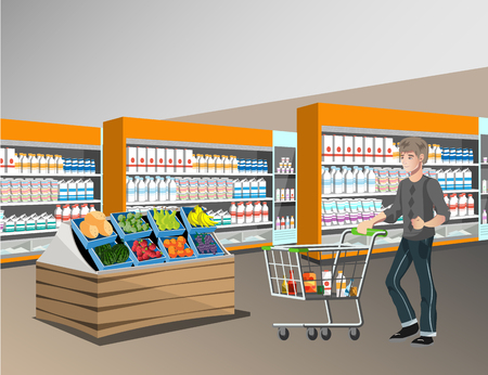 People in supermarket interior design.のイラスト素材
