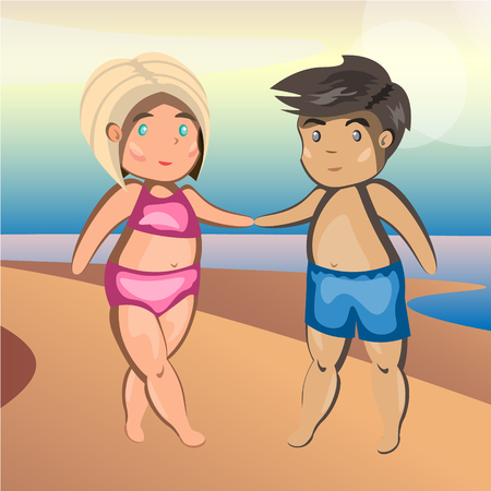 Couple characters on the beach.のイラスト素材