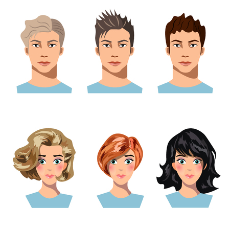 Set of men and women in different hair.のイラスト素材