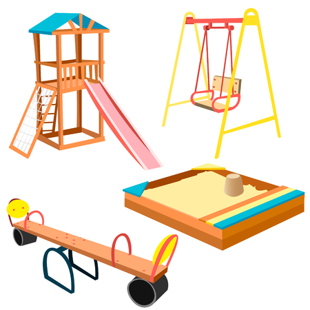 Kids playground equipment with swings and slides.のイラスト素材
