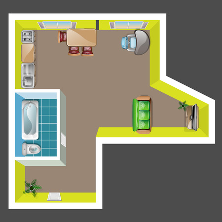 Top view flat interior plan with furnitureのイラスト素材
