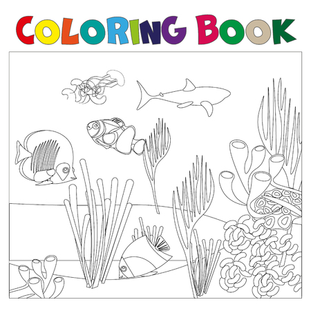 Underwater world coloring page for kids.のイラスト素材