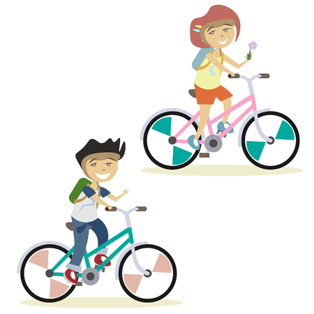 Cute children on bike vector illustrationのイラスト素材