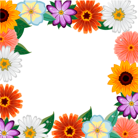 Different colorful flowers frame. Banner. Vector illustrationのイラスト素材