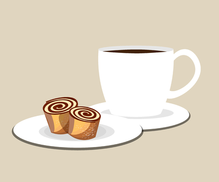 Cup of coffee or tea with roll.のイラスト素材