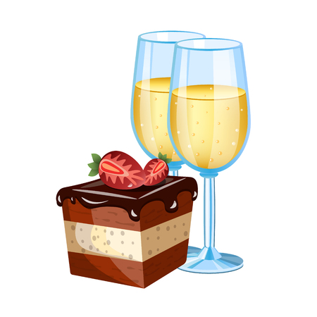 Cake with glass of champagneのイラスト素材