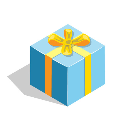 Flat isometric gift box icon with bow.のイラスト素材