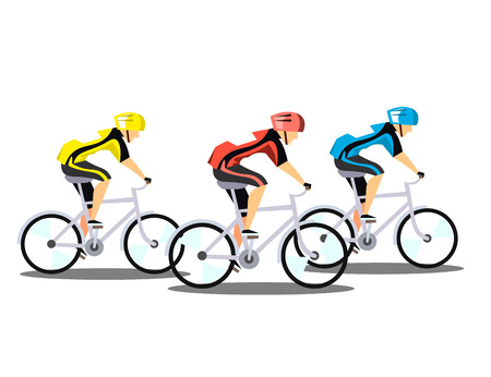 Racing three cyclists on white background. Vector illustrationのイラスト素材