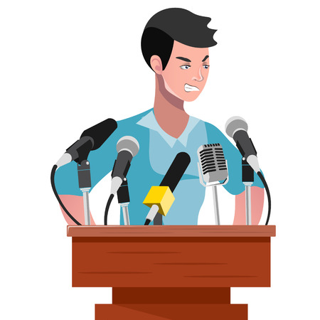 Angry politician man speaking from rostrum.のイラスト素材
