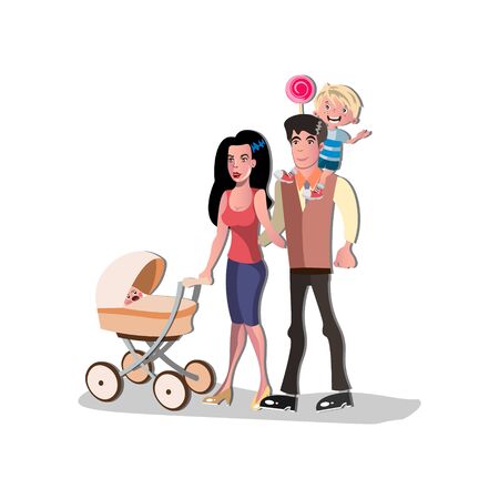 Parents standing together with children.のイラスト素材