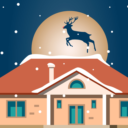 Night Xmas card with home Vector illustration.のイラスト素材