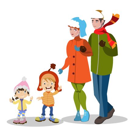 Cartoon family in winter clothes.のイラスト素材