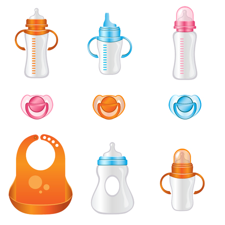 Set of different baby bottles. Vector illustrationのイラスト素材