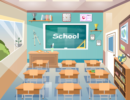 School class room Interior board Flat Vector Illustrationのイラスト素材