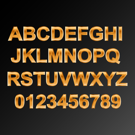Alphabetic fonts and numbers gold. Vector illustrationのイラスト素材