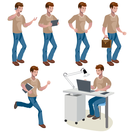 Man different poses. Cute man. Vector illustrationのイラスト素材