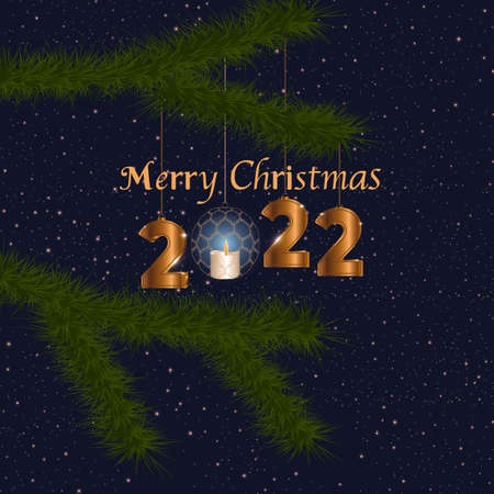 Christmas banner, with golden tinsel and fir branches.のイラスト素材