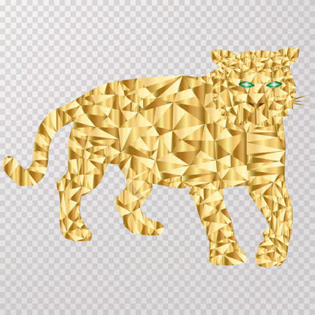 Gold Polygonal Tiger consisting of trianglesのイラスト素材