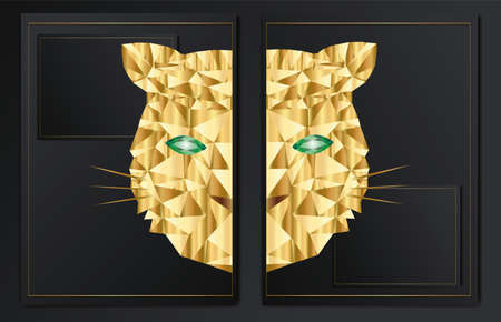 Set of abstract posters with a polygonal golden tiger.のイラスト素材