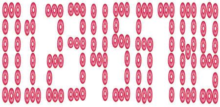 Pink donuts numbers set. Bakery sweet numbers with pink donuts glaze. Vector illustrationのイラスト素材