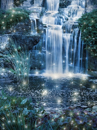 Magic night waterfall scene Magic night waterfall scene
