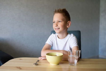 Healthy lifestyle,good morning, breakfast before school, cute boy, white T-shirt, collaboration,...